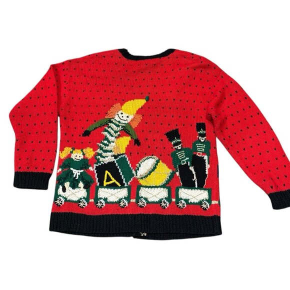 VTG 90s Talbots Womens Large Christmas Toy Train Hand Knit Red Cardigan Sweater - Picture 7 of 12
